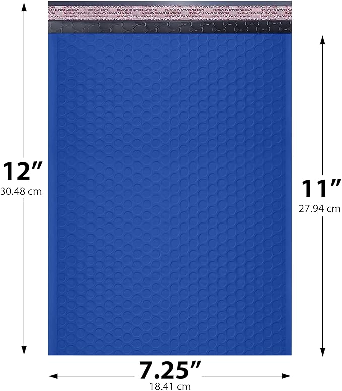 Royal Blue Poly Bubble Mailers 7.25x12 inch #1 | Self Seal Padded Envelopes | Cushioned Bubble Mailer | Usable Size 7.25x11 | WaterProof | Lightweight mailing Shipping Bags | 200 Pack Bulk