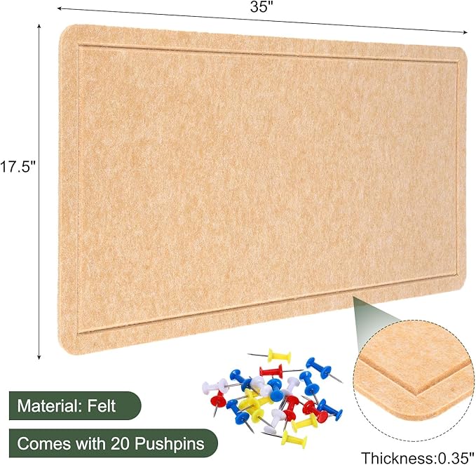 YOKIVE Felt Bulletin Board, 35 x 17.5 -Inch Foldable Decorative Pin Board Self Adhesive Felt Cork Board with 20 Pushpins, Great for Wall, Photo Display, Paste Note, Schedule(Beige Brown)