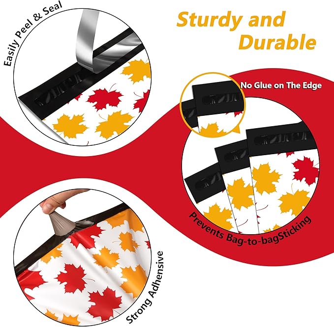Poly Mailers 10x13 Inch 100 Pcs - Maple Leaf printed Shipping Bags, 2.4mil Thickness, Waterproof and Tear Resistant Mailing Envelopes, Self-Sealing Packaging Bags for Small Business