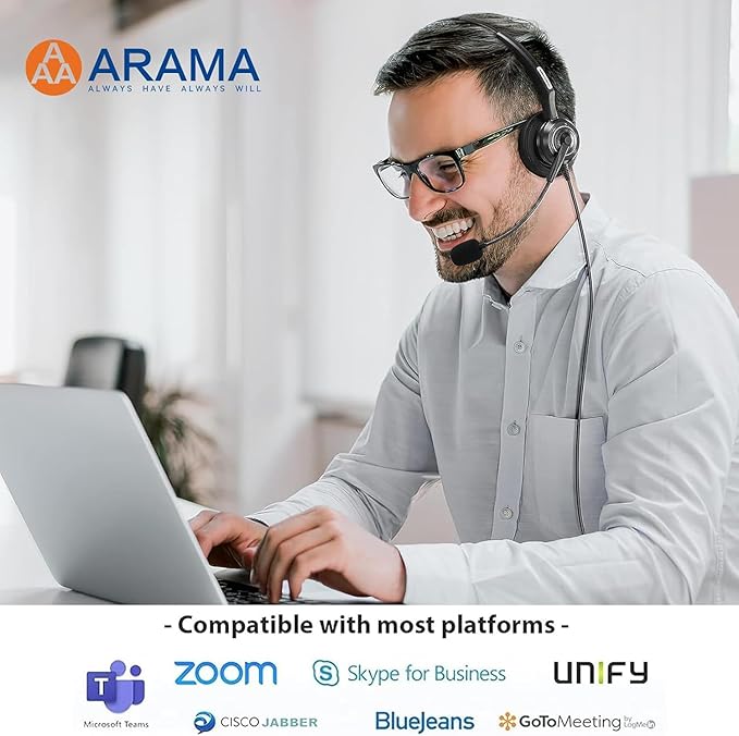 Arama USB Headset with Microphone for PC Laptop, On-Ear Wired Computer Headset with Noise Cancelling Mic & in-line Control for Home Office Call Center Online Class Skype Zoom（A202USB）