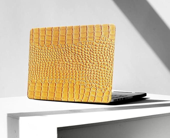 KEROM Compatible with Crocodile MacBook Air 13 Inch Case 2025-2022 M4 M3 M2 A3240 A3113 A2681, Textured Elegant Luxury Aligator Skin Snakeskin PU Leather Hardshell Case & Keyboard Cover, Yellow