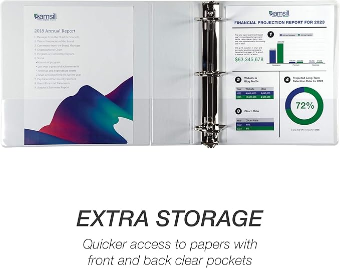 Samsill Durable 3 inch 3 Ring Binder, Made in USA, D Ring Binder, FSC 100% Recycled Chipboard, White, 2 Pack