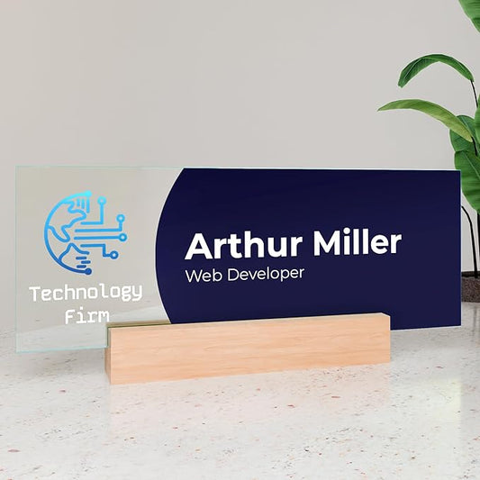 EGD Acrylic Desk Name Plate Personalized with Logo I Custom Office Desk Accessories I Custom Name Plate with Color Options I Cute Office Decor (10 x 3.5 Inch) (2. Acrylic with Logo)