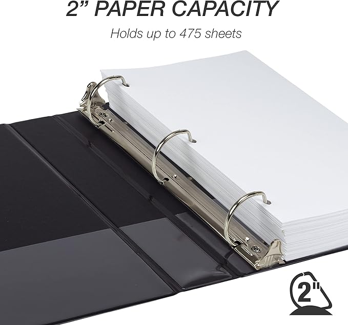 Samsill Durable 2 inch 3 Ring Binder, Made in USA, D Ring Binder, FSC 100% Recycled Chipboard, Black, 12 Pack