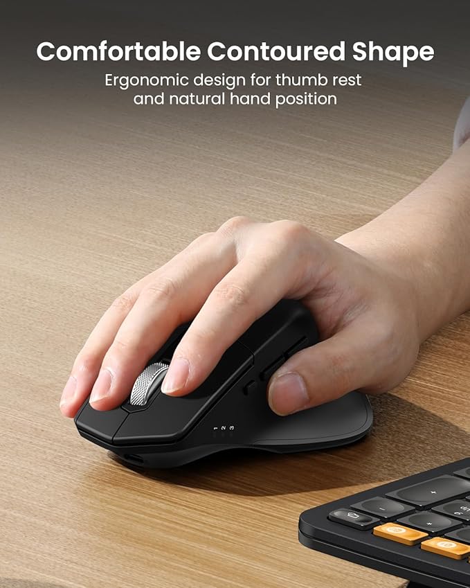 ProtoArc Ergonomic Wireless Keyboard Mouse, EKM01 Plus Full Size Ergo Bluetooth Keyboard Mouse Combo, Split Design, Wrist Rest, Multi-Device, Rechargeable, for Windows/Mac OS - Black