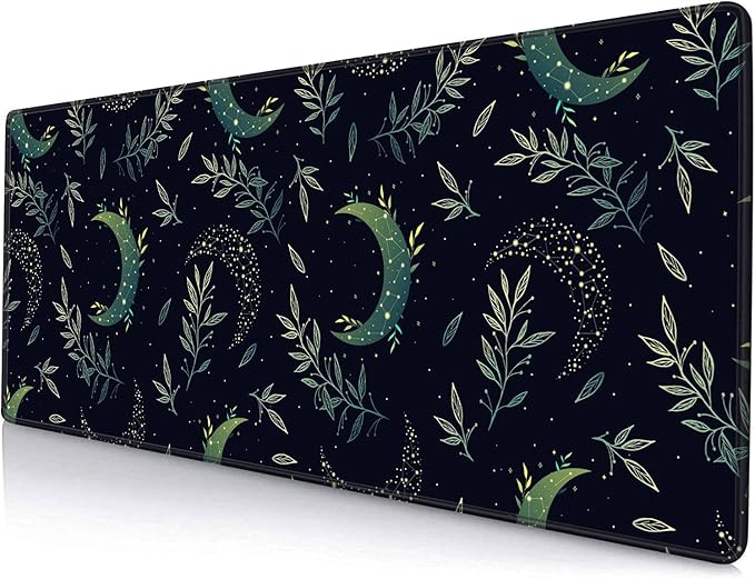 Gaming Mouse Pad, XXL Extended Computer Keyboard Long Mouse Mat, Large Desk Pad for Office Laptop, Non-Slip Rubber Base with Stitched Edge Mousepad, 31.5X11.8 inch Black Boho Magic Moon