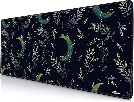 Gaming Mouse Pad, XXL Extended Computer Keyboard Long Mouse Mat, Large Desk Pad for Office Laptop, Non-Slip Rubber Base with Stitched Edge Mousepad, 31.5X11.8 inch Black Boho Magic Moon