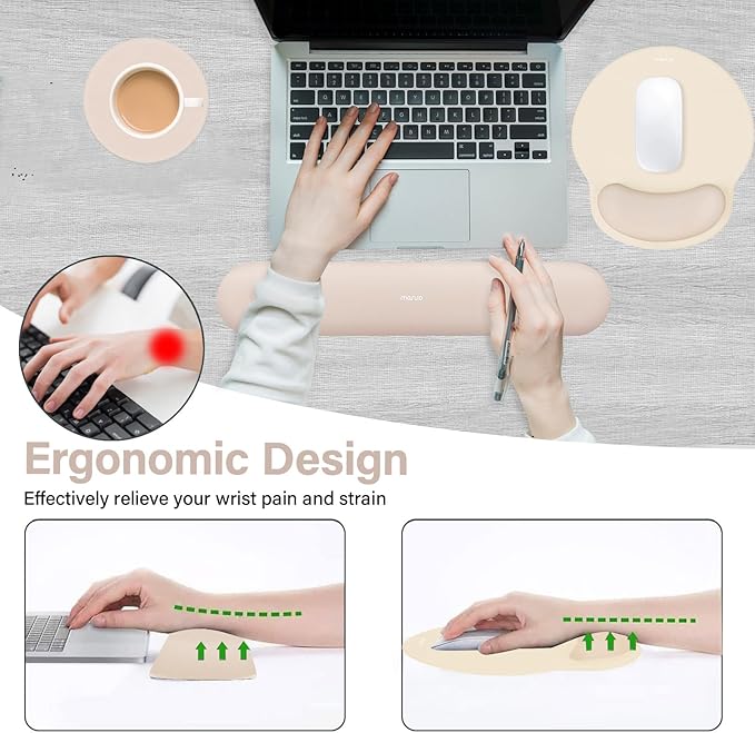 MOSISO Wrist Rest Support for Mouse Pad&Keyboard Set, Circle Curved Ergonomic Mousepad&Coaster Non-Slip Base Home/Office Pain Relief&Easy Typing Pad with Soft Cloth&Silicone Lining, Apricot