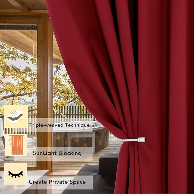 BONZER Wide Room Divider Blackout Curtain Total Privacy Wall Room Darkening Grommet Curtains for Shared Room, 84L x 70W Inch (7L x 5.8W ft), 1 Panel, Red