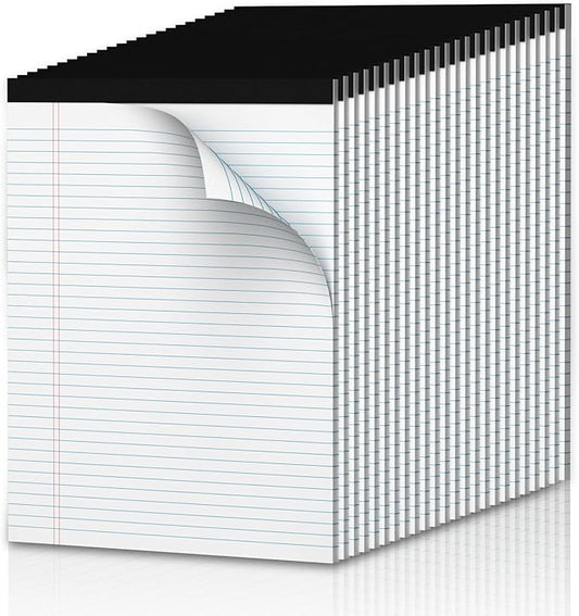 White Legal Pads 8.5 x 11 Narrow Ruled, 24 Pack Notepads College Ruled Pads of Paper With Sturdy Back 37 Lines 70 GSM Paper, Writing Note Pads 30 Sheets Per Writing Pad for Taking Notes, Reminders