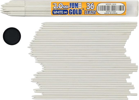 June Gold 36 White (Porcelain #111) Colored 2.0 mm Lead Refills, Bold Thickness for Heavy Use, Break Resistant with a Convenient Dispenser