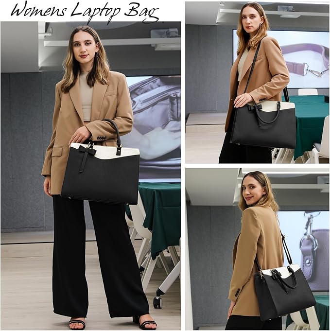 RAINSMORE Laptop Bag for Women 15.6 Inch PU Leather Laptop Tote Professional Business Office Work Bag Waterproof Briefcase Computer Tote Bag Large Lightweight Handbag Shoulder Bag