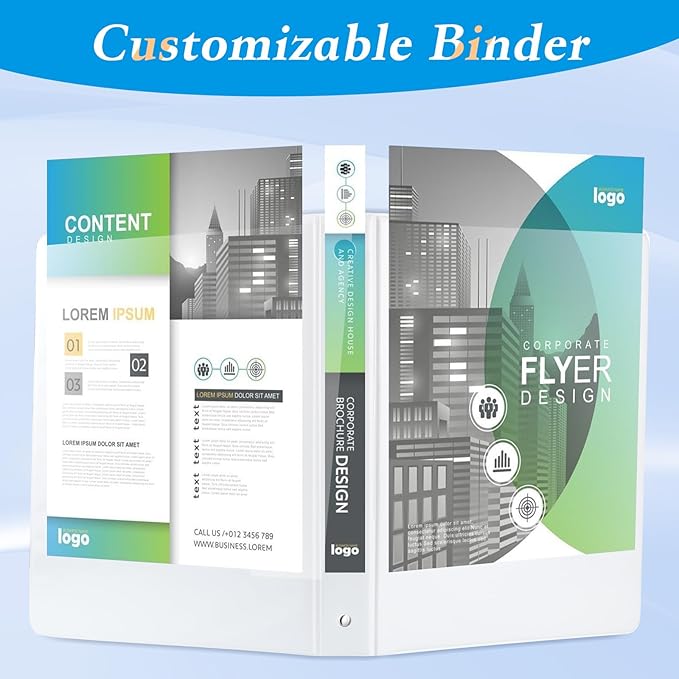 2'' 3 Ring Binder, Standard 2-inch Round Ring Binder Fit Letter Size Paper, Presentation View Binders, White, 6-Pack