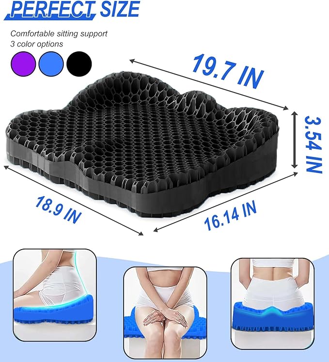 Thicken 19.7in Seat Cushion, Gel Seat Cushion for Long Sitting–Office Chair, Wheelchair, Car Cushion, Large Cooling Pad for Back Pain, Sciatica, Tailbone Pain Relief