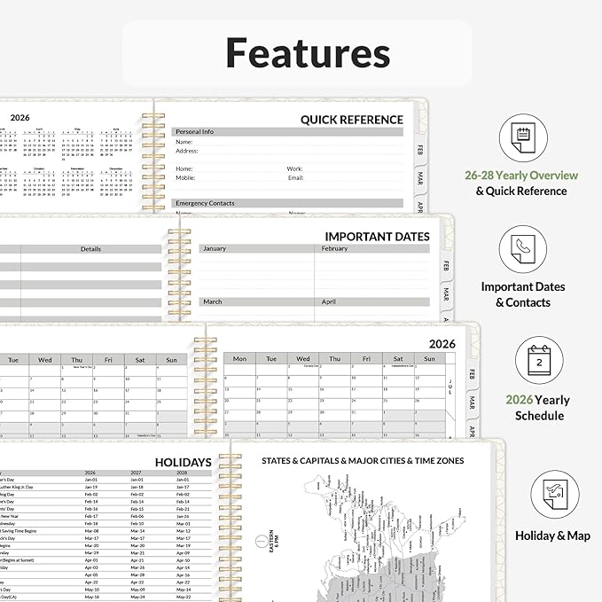 SUNEE Planner 2026 Weekly and Monthly, January 2026-December 2026, 8.5"x11", Tabs, Note Pages,Spiral Binding, Sage Green