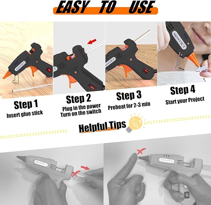 MONVICT 30W Mini Hot Glue Gun Kit, Fast Preheating Glue Gun with Storage Case, 20 Pcs Premium Glue Sticks, 10 Pcs Wood Craft sticks, Hot Melt Glue Gun for School Crafts DIY Arts Gift (Black)