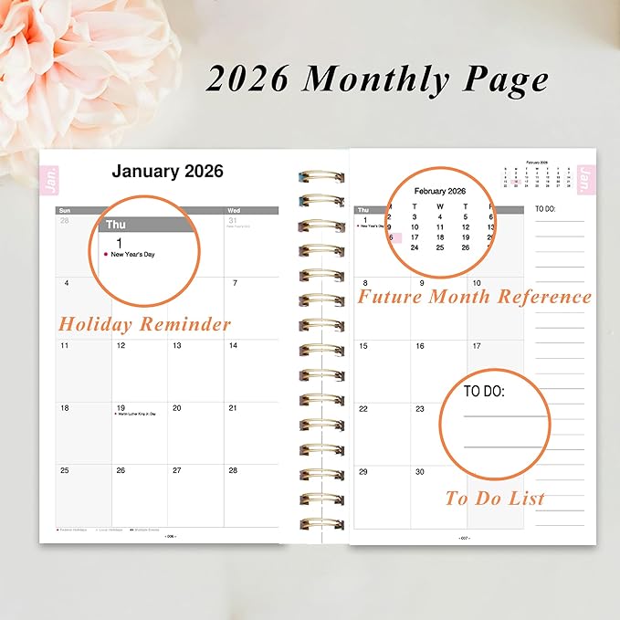 Planner 2026 January to December, 5.5" x 8.5" Daily Weekly and Monthly Calendar Planner for Productivity, Goal Setting & Time Management, Organizer for Work, School & Life - Orange Hard Cover
