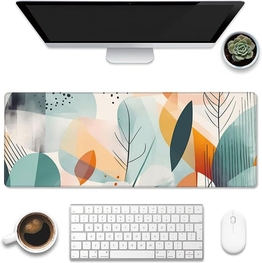 Desk Pad, Abstract Colorful Leaves Desk Mat, Large Gaming Mouse Pad with Non-Slip Base and Stitched Edge, 31.5"x11.8"