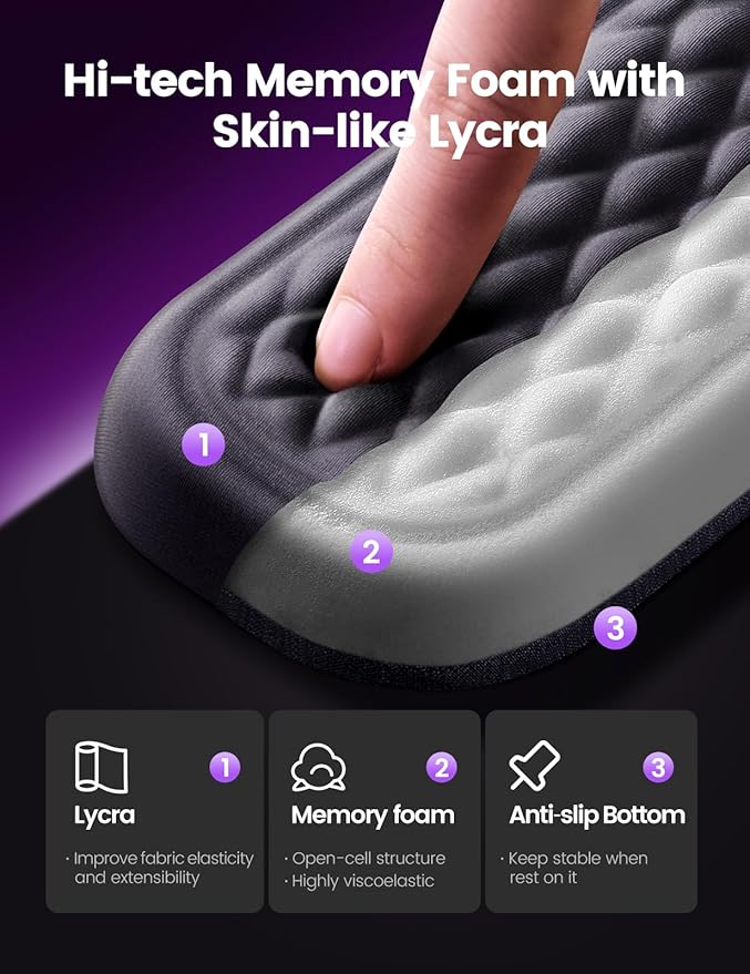 Vaydeer Wrist Rest for Keyboard and Mouse, Computer Ergonomic Wrist Support Pad, Soft Memory Foam Arm Cushion for Desk, Palm Hand Office Laptop Typing