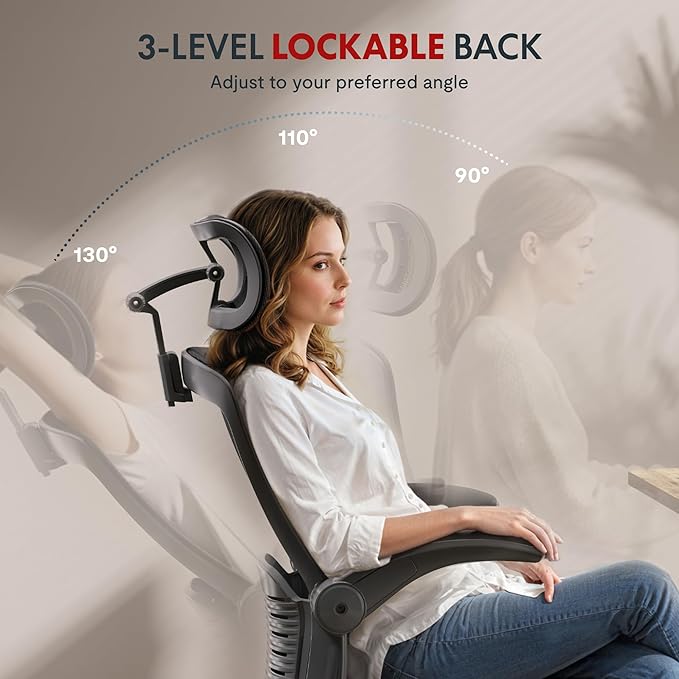 FLEXISPOT OC3-Pro Air Ergonomic Office Chair for Big and Tall Black, High Back Office Chair with Flip-up Arm/8-Level Lumbar Support, Mesh Seat Cushion, Chairs for Home Office Working Studying Gaming