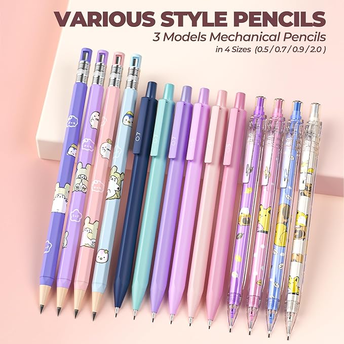 Nicpro 45PCS Aesthetic School Supplies with Pencil Case, Mechanical Pencil Set 0.5, 0.7, 0.9, 2mm with 462 PCS Lead Refills, Back to School Supplies For Writing Drawing, Ideal Stationary Set for Girls