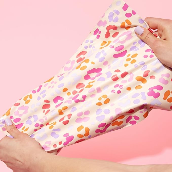 14.5x19 Designer Poly Mailer 100 Pack Heavy Duty Waterproof Self Seal Shipping Bags for Small Business Large Mailing Envelopes Bulk Tear Resistant Cute Packaging Preppy Leopard