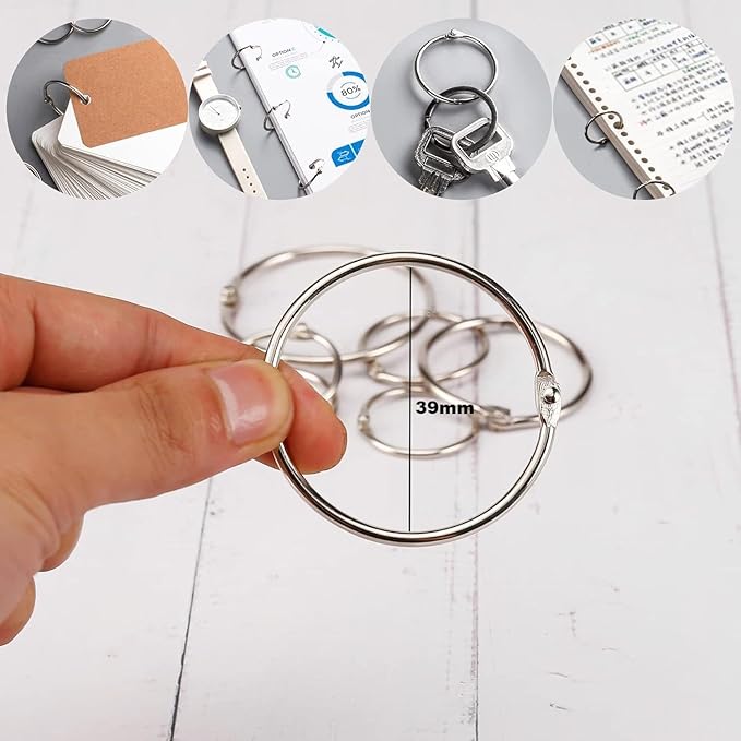 AMOSTBY Loose Leaf Binder Rings,40Pcs Binder Rings Keychain,Key Rings for School,Office,Home (1.5 inch)