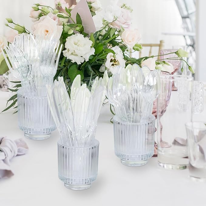 SACATR 100 Count Disposable Plastic Forks,Heavy Duty Plastic Forks, Clear Plastic Silverware, BPA-Free, Heat Resistant, Suitable for Parties, Events and Everyday Use