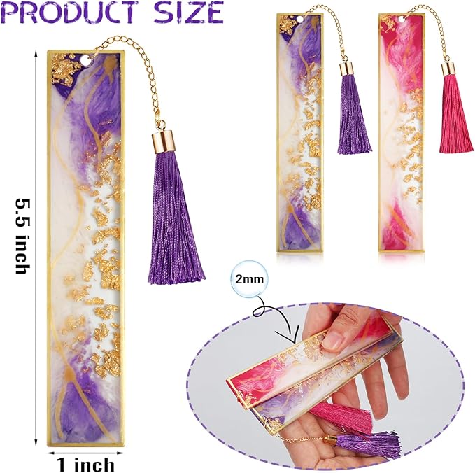 Bookmarks for Women, Kaluofan 2PCS Book Marks for Reading, Durable Handmade Cute Resin Bookmarks, Perfect Gift for Lover Mother Friends Teachers on Valentine's Day Christmas (Rose Red&Deep Purple)