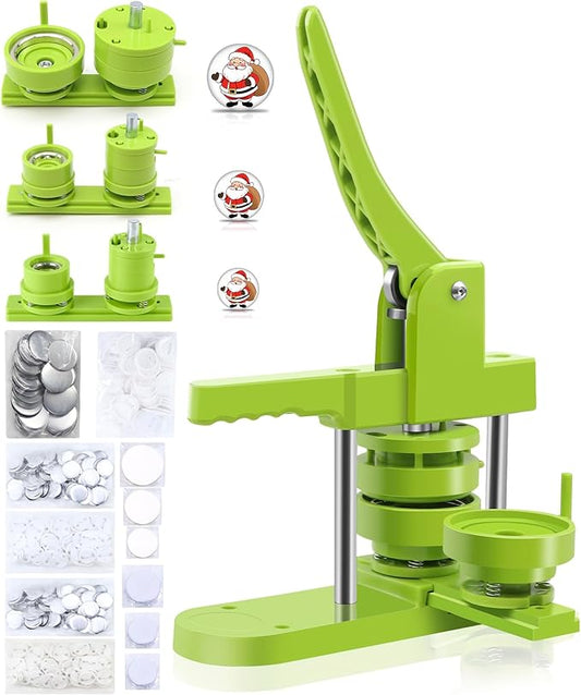 Button Maker Machine Multiple Sizes 1+1.25+2.25in, Button Pin Maker Kit for DIY Gifts, Badge Press Machine with Free 300PCS 25+32+58mm Badge Making Iron Supplies & 3Circle Cutter