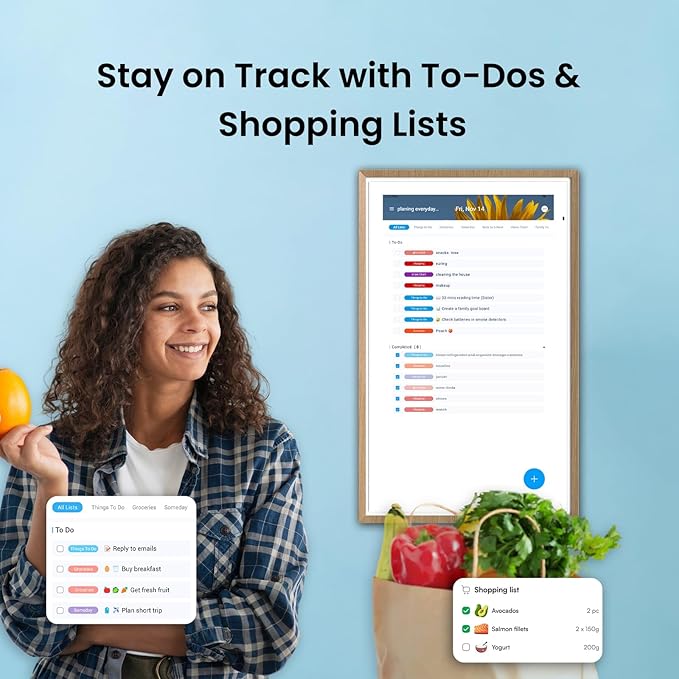 ApoloSign 27” Digital Calendar: Dual Mode Calendar with Google Play & Multi-calendar Sync, Electronic Planner & Chore Chart, Smart Touchscreen, Interactive Display for Family Schedules (Teak Wood, 27-inch)