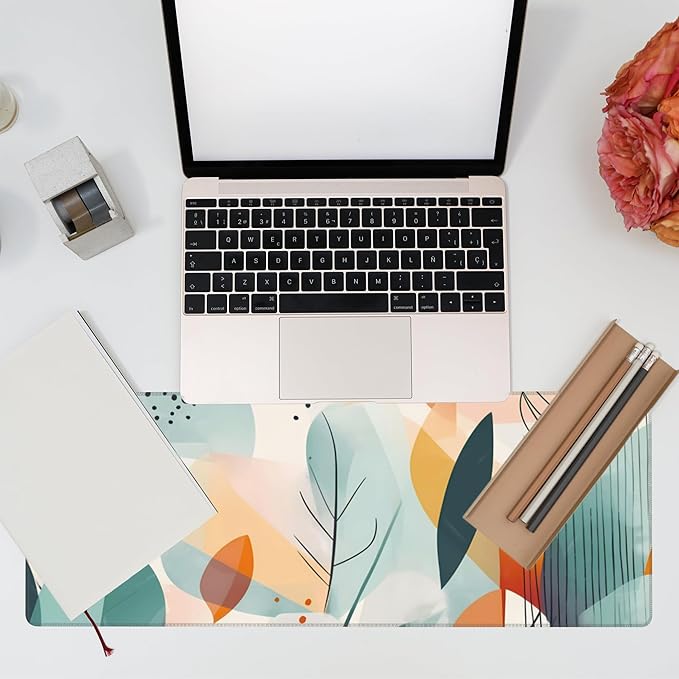 Desk Pad, Abstract Colorful Leaves Desk Mat, Large Gaming Mouse Pad with Non-Slip Base and Stitched Edge, 31.5"x11.8"