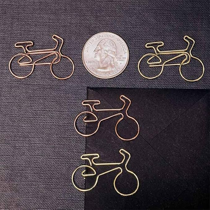 OWLFAVO 40pcs Bicycle Shape Paper Clips with Clear Box, Rose Gold and Yellow Gold, Funny Cute Paperclips Bookmarks Planner Clips for Fun Office Supplies School Gifts Wedding Decoration