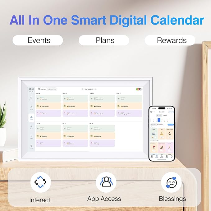Digital Calendar 15.6 inch Wall Calendar Planner with Touch Screen, Electronic Calendars for Family Organizer, Smart Chore Chart Sync with Phone by App for Meal Planner, Photo Share Stand & Wall Mount