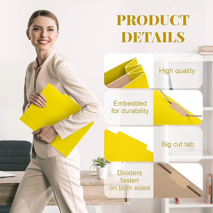 Skyygemm 12 Pack Classification File Folders Bulk with Divider and 2" Expansion, Pressboard Folder with 2 Prong Fasteners for Employee Records Medical Charts Office Document Organization(Yellow)