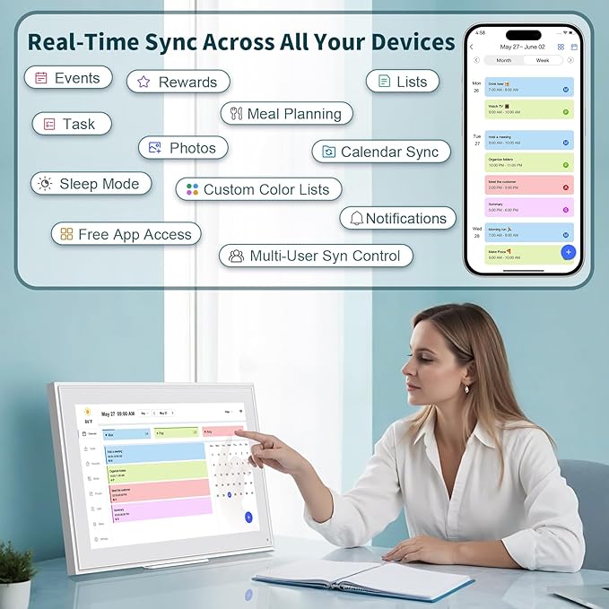 Digital Calendar, 15.6 Inch Wall Planner Digital Calendar & Chore Chart, IPS HD Touchscreen Interactive Display for Family Schedules, 2025 Calendar Share Photos/Schedules Instantly