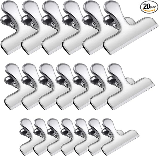 FINDMAG Chip Clips, 20 Pack Stainless Steel Chip Clips, Chip Clips Bag Clips Food Clips, Bag Clips for Food, Clips for Food Packages, Chip Bag Clips - Air Tight Seal, Heavy Duty Snack Clips,Silver