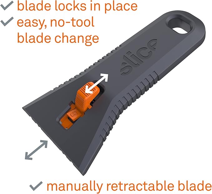 Slice 10591 Manual Utility Scraper, Locking Ceramic Blade, Rust Free, Finger Friendly, Soft-Touch Comfort Grips Reduce Strain, Regular - Manual (Locks in Position)