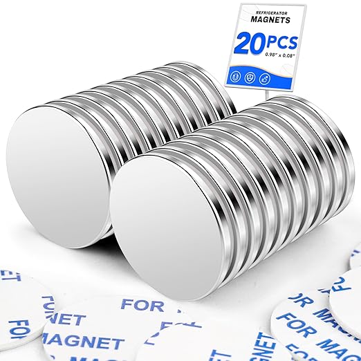 LOVIMAG Neodymium Fridge Magnets, 25x2mm Waterproof Strong Rare Earth Magnet, Powerful Refrigerator Magnets with Adhesive Backing for Craft, DIY, Office, Kitchen, Whiteboard Magnet - 20 Pack