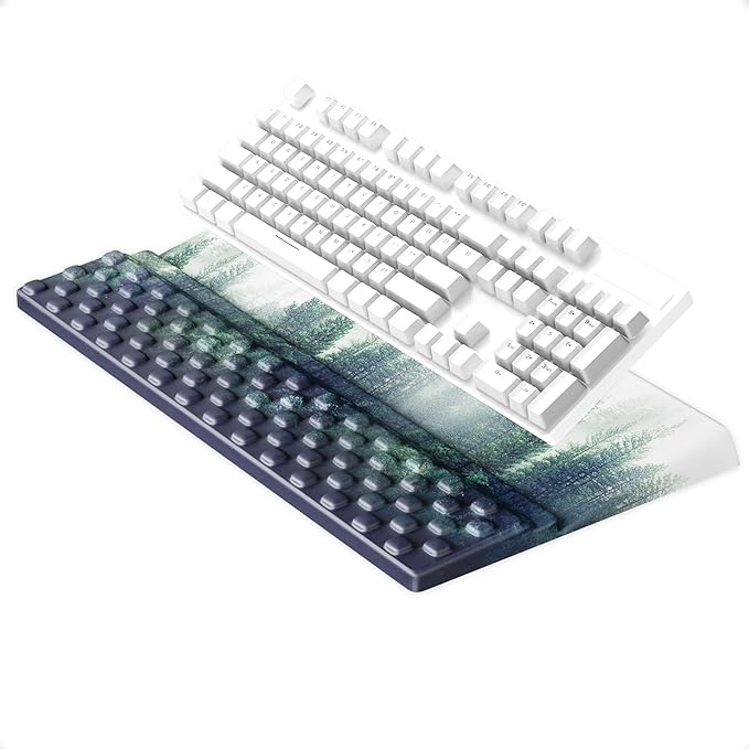 Ospelelf Keyboard Wrist Rest Pad, Comfy Ergonomic Keyboard Stand Holder, Office Desk Accessories, Work from Home Essentials, Green Forest Pattern
