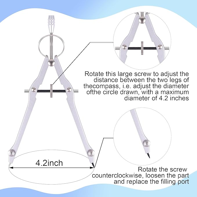 Compass and Protractor Set, Professional Drawing Compass Tool, Metal Compass with Extra Refills, Compass for Geometry and 6 Inch Math Protractors 180 Degree (Yellow)