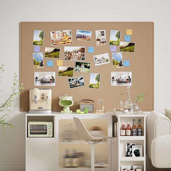 MaxGear Extra Large Bulletin Board 72" x 48", Foldable Felt Board Vision Board Supplies, Cork Board for Office, Home, School, Small Pin Boards for Walls Decorative Display Board Beige Brown