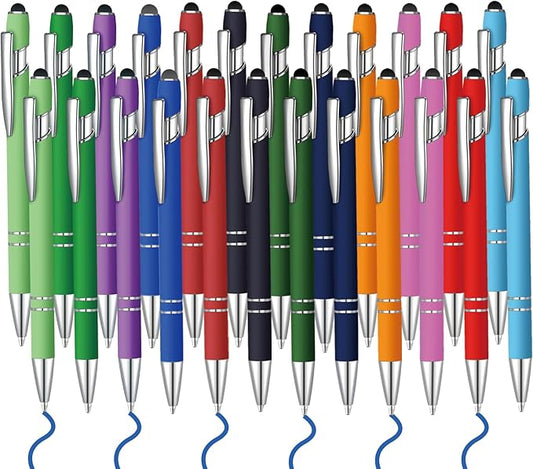 24 Pcs Blue Ink Ballpoint Pen with Stylus Tip 2 in 1 Ballpoint Pen 1.0 mm Blue Ink Metal Stylus Pen for Touch Screens Coworkers, Family, Colleagues, Office (Multicolor)