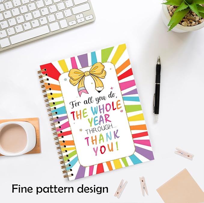 Boho Coquette Bow Teacher Notebook, Back to School Teacher Gifts Journal, Teachers Appreciation Gifts Journal, Colorful Positive Hardcover Spiral Notebooks, 5.5x8.3 Inch