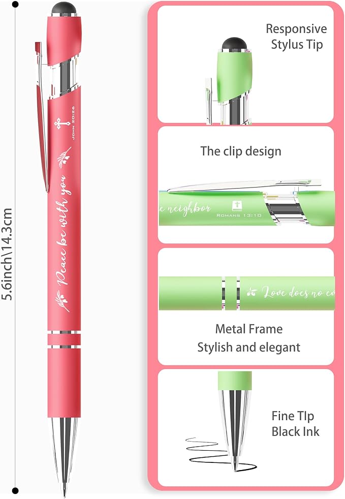 Christian Pens 2-in-1 Stylus Inspirational Bible Verse Pens Bulk Christian Gifts for Men Women Appreciation Gifts for Coworkers Smooth Writing Black Ink for School Office Church Supplies 10-Pack