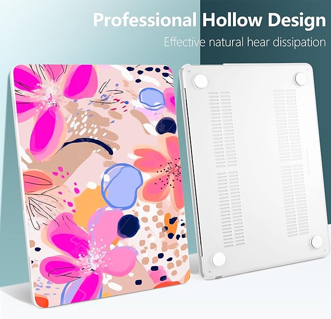 DONGKE Compatible with M4 MacBook Air 15 inch Case 2025 2024 2023 A3241 A3114 A2941 M3 M2 Liquid Retina Display Touch ID, Plastic Hard Case & Keyboard Skin & Screen Protector - Floral Artistic