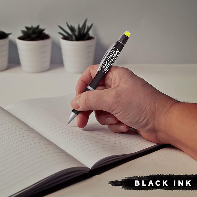 DISCOUNT PROMOS 10 Marathon Gel Highlighter Pens Pack - Customizable Text, Logo - Twist Mechanism, Ballpoint - Black