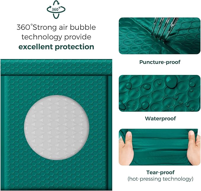 Fuxury Forest Green Bubble Mailer #2 Padded Envelopes Self-Seal Adhesive 8.5 x 12 bubble mailers Water Resistant Bubble Envelope for Mailing,Packaging,Small Business 25 Pack