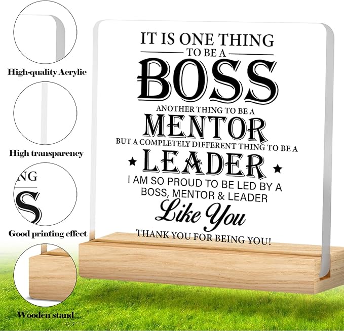 Zauly Best Boss Gifts, Acrylic Desk Sign, Modern Inspirational Decor, 4 x 4 Inches