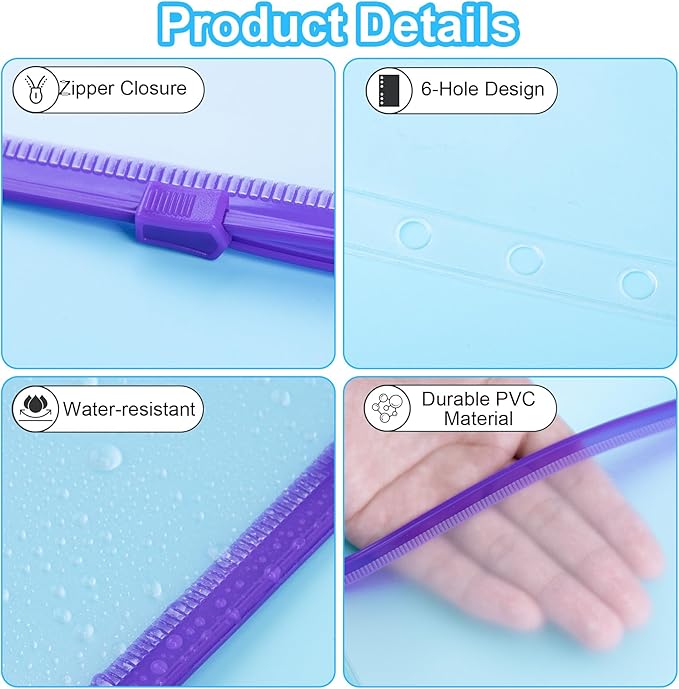 Antner 30PCS A5 Binder Pockets 6-Hole Cash Stuffing Envelopes for Money Saving, 10 Assorted Color Zipper Pouch Folders Budget Planner Inserts Loose Leaf Money Organizer Bags for A5 6-Ring Binder